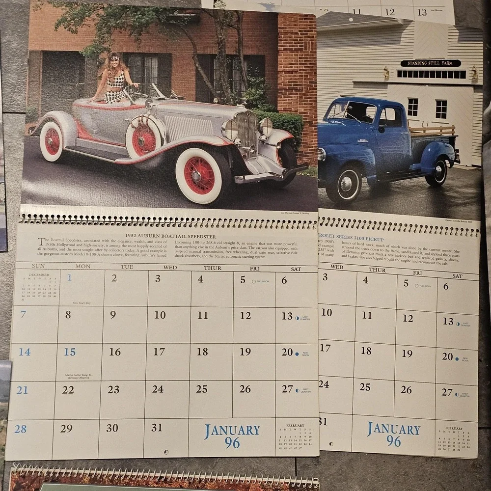 Vintage Old Cars Collector Car Calendar Lot 1990s Tops Cleaners Advertising USA